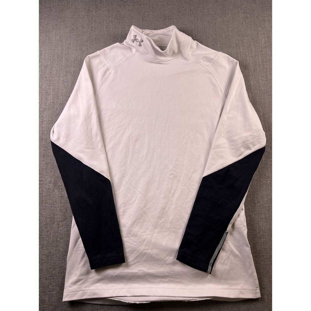 Under Armour Compression Shirt Men's M White Mock Neck Logo Soccer Training